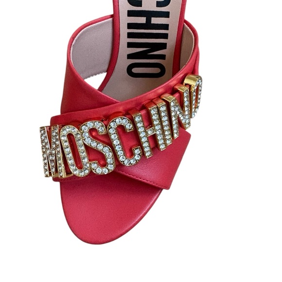 Moschino Couture Crystal Embellished Leather Mule Orange Sandal NWT Size 6 - Picture 14 of 14